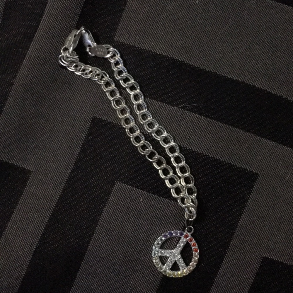 .925 Multi colored peace sign bracelet